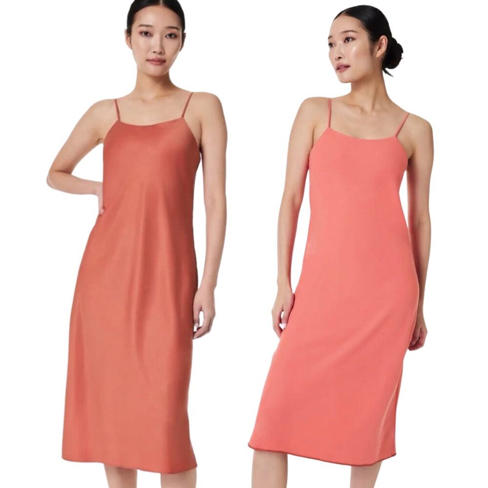 SPANX Carefree Reversible Slip Dress M Sedona Rust Crepe / Satin Minimalist NEW